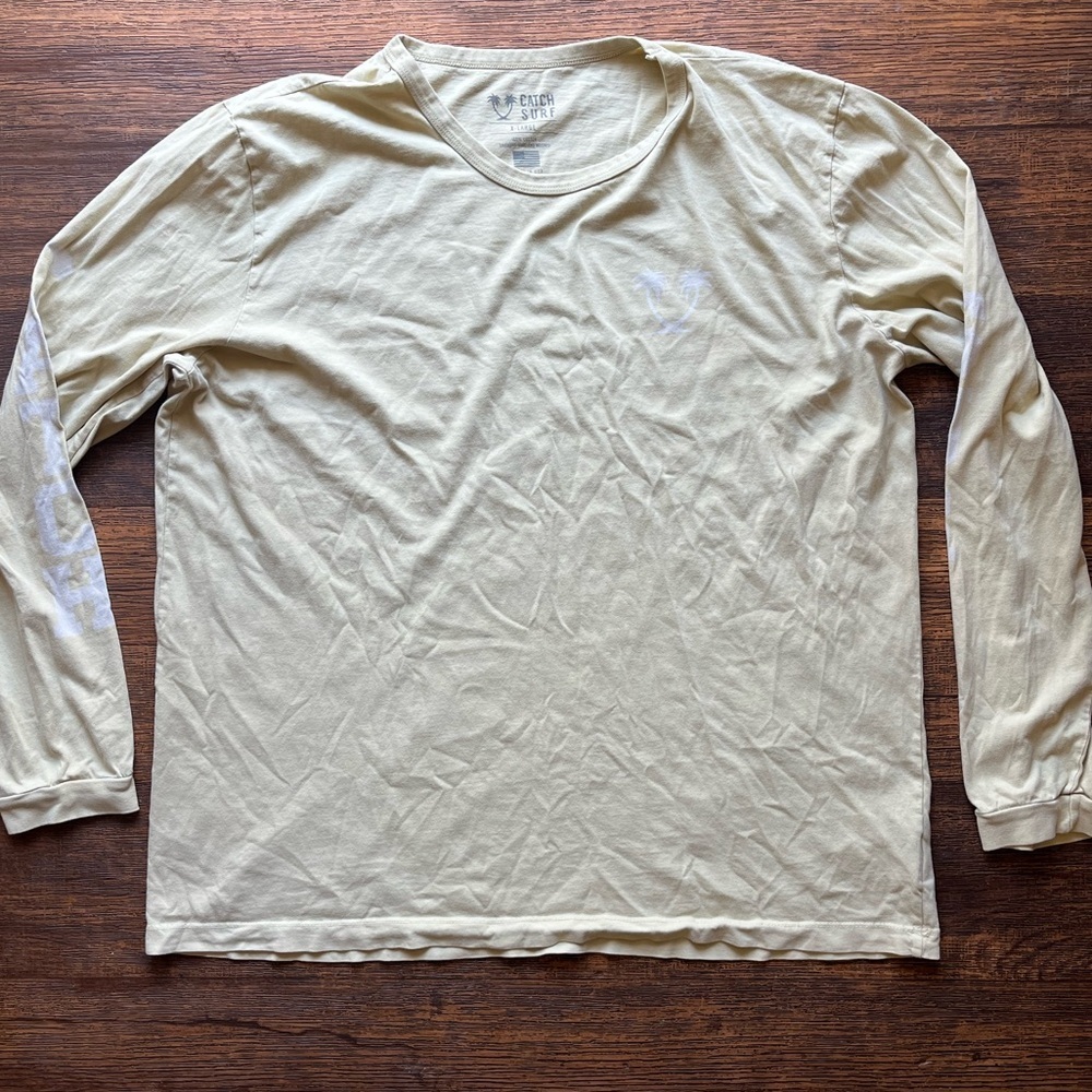 Men's Catch Surf T-Shirt Yellow Green Logo XL Summer Surf Beach Long Sleeve USA